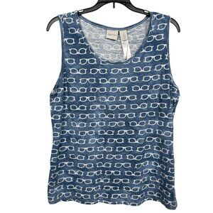 Chicos Zenergy Sunglass Twinset Tank Top Size 2 US Large Blue Print Novelty